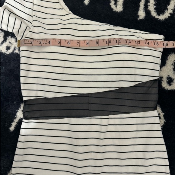 Gianni Bini Mesh One Shoulder Striped Mini Dress - Picture 11 of 13